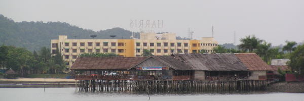 View Harris hotel from boat