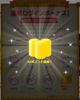 連続ログインボーナス 40pt 獲得｜ポイント交換サイトPex